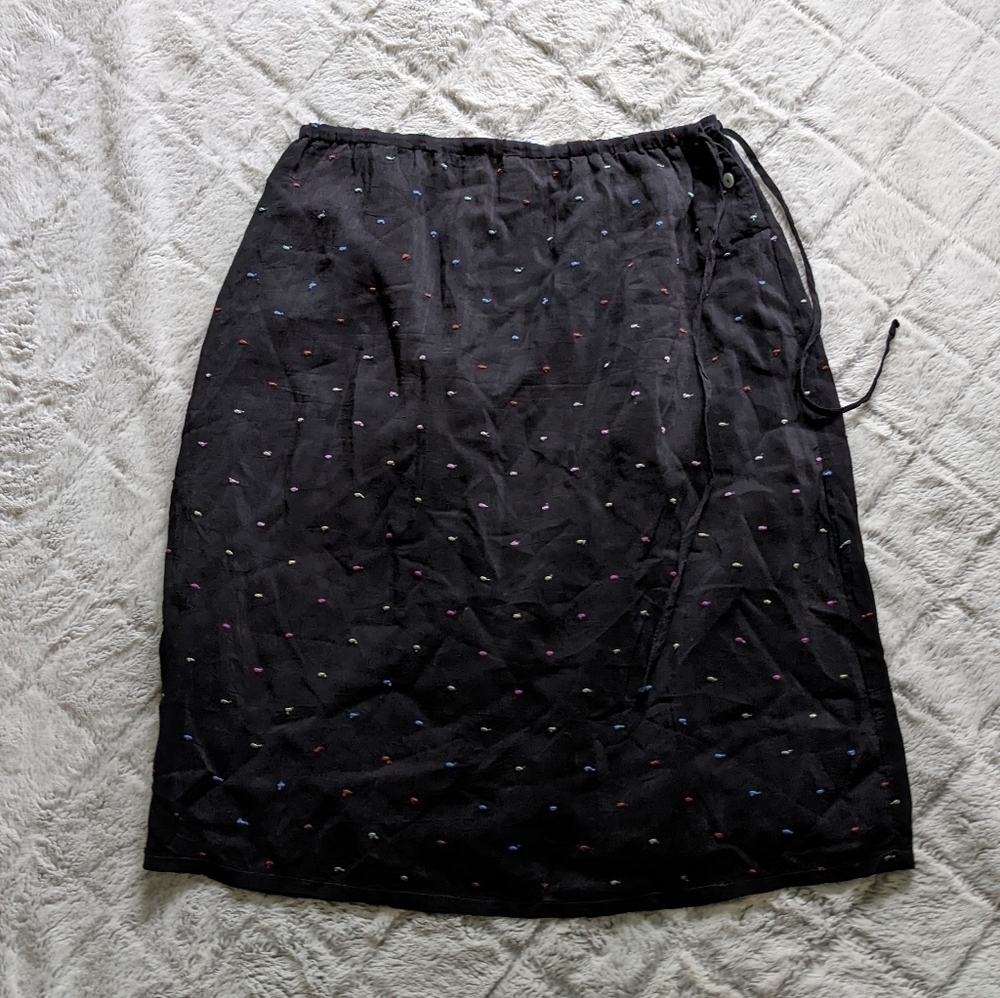 Johnny Was Vintage Y2K Black Polka Dot Boho Button Tie Skirt Small